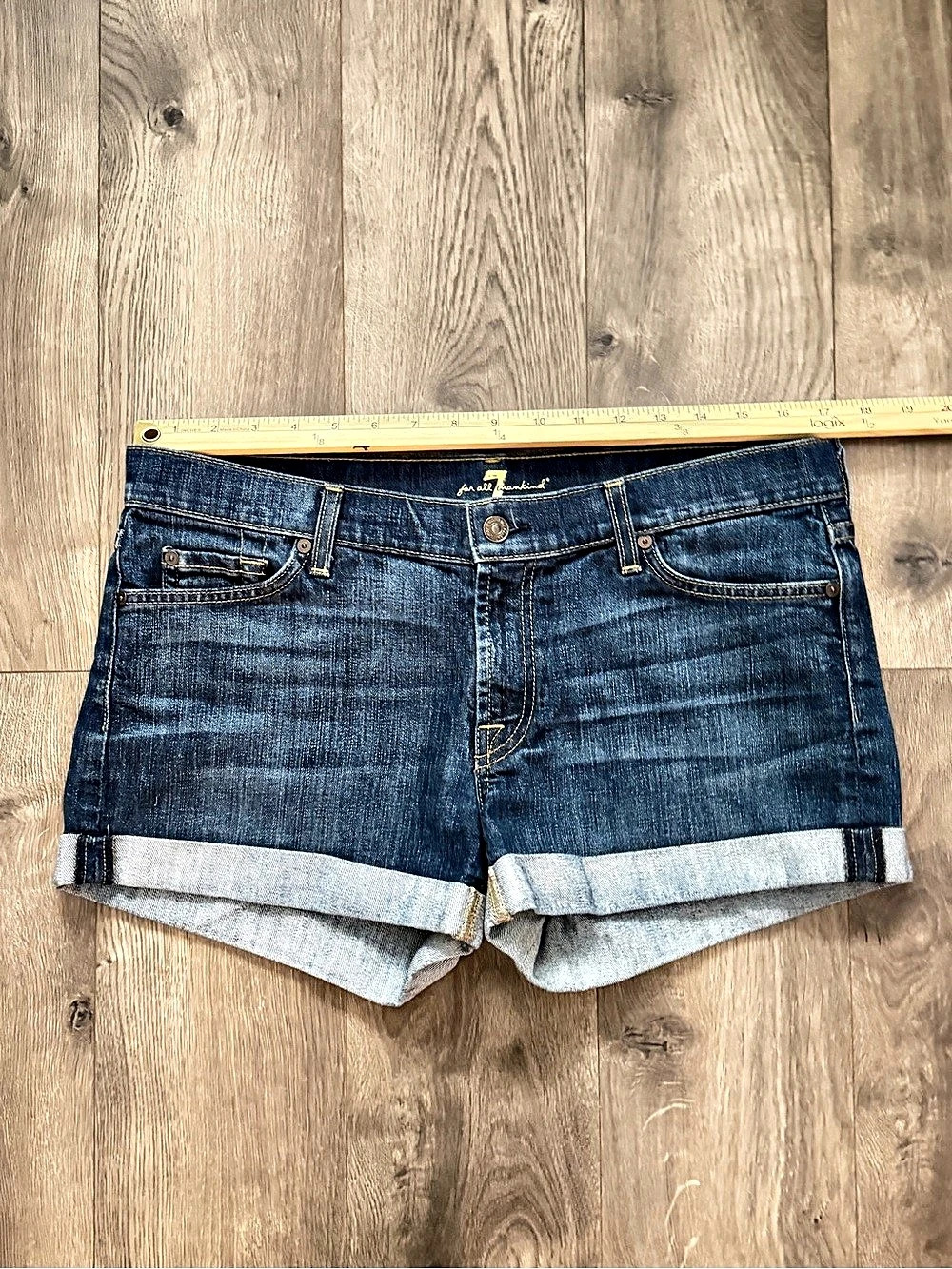 7 For All Mankind Mid Roll Denim Shorts Waist 31 Blue